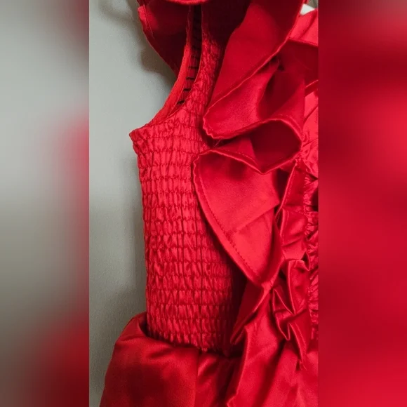 KARLIE Satin Ruffle Smock Dress in Red. Size  M NWOT - Picture 10 of 14